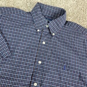 Vintage Ralph Lauren Blake Mens Medium Navy Plaid Check Button Down SS